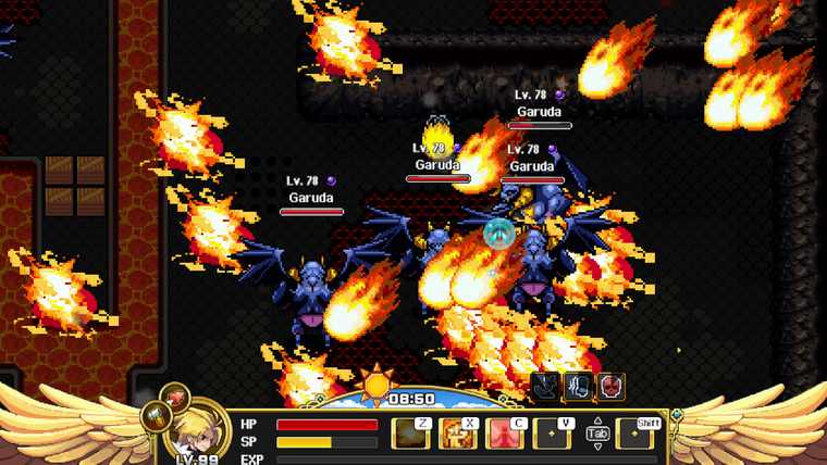 Three level 70 Garuda enemies raining fireballs across a dark stone floor